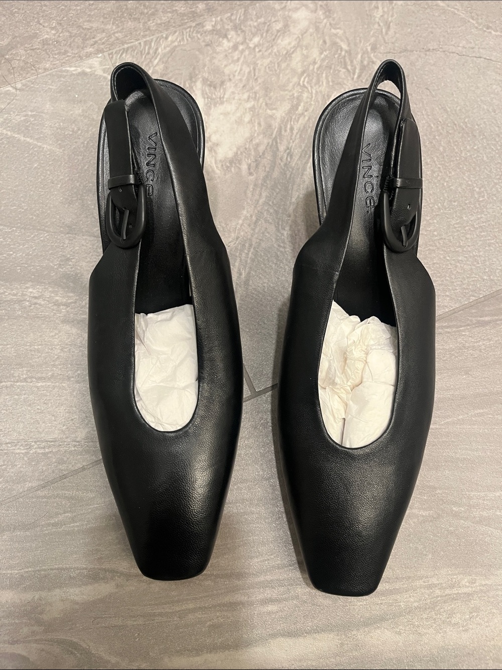 Vince Black Leather Square-Toe Slingback Mules - Picture 1 of 7
